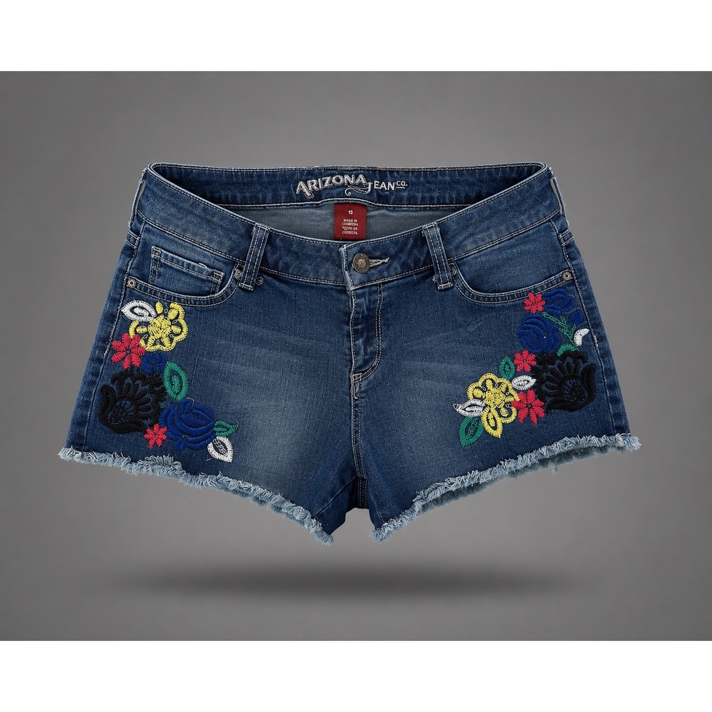 🍁Arizona Jean Co Women Floral Embroidered Denim Shorts Medium Wash Size 13 Boho